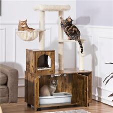 Cat Tree w/ Litter Box Enclosure Cat Tower Condo, Litter Box Furniture Hidden 