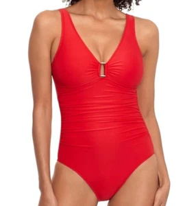 Lauren Ralph Lauren Red Ring-Detail Beach Club Solids One Piece Swimsuit Size 14 - Picture 1 of 8