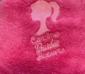 Personalised BARBIE inspired Hot Pink Towels - Hand orBath - Picture 1 of 4