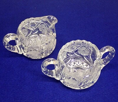 Elegante Juego Pesado Crema y Azúcar Vidrio Corte Transparente Plomo Cristal Flor Patrón Z4 Foto 1 de 4