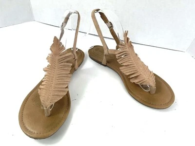 Corso Como Sandals Women 8M Shoes Brown Leather Fringe T-Strap Slingback Thong - Image 1 of 4