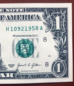 1958 Trailing Birth Year Note Fancy Serial Number Series 2021 H10921958A UNC - Picture 1 of 3