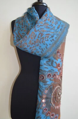 Anthropologie Bufanda de lana molinete con cuentas de Ahujasons verde azulado y marrón nuevo con etiquetas Foto 1 de 4