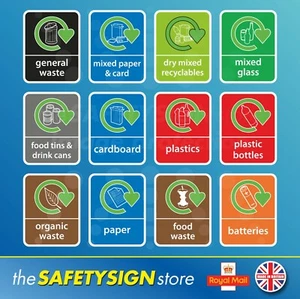 Recycling Sticker General Waste Plastic Can food Cardboard Glass Recyclables bin - Picture 1 of 14