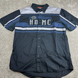 Polo Harley Davidson uomo taglia large nera manica corta con bottoni - Foto 1 di 11