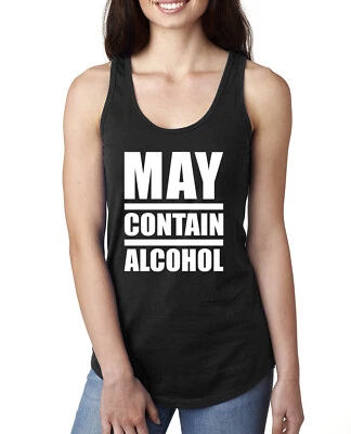 Camiseta sin mangas May Contain Alcohol divertida para mujer espalda cruzada camiseta para beber fiesta Foto 1 de 2