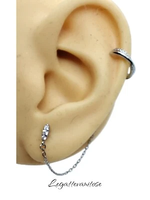 Orecchino  Ear Cuff in argento  925‰ con catenella in argento, mono orecchino - Immagine 1 di 4