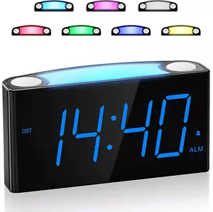 Digital Alarm Clock for Bedroom - 7 Color Night Light,2 USB Chargers,7.5" Large - Picture 1 of 12
