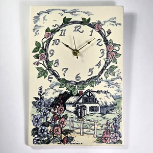 Floral Ceramic Tile Wall Clock English Country Cottage Core Garden Roses Flowers - Picture 1 of 12