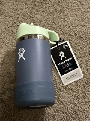 NEW Hydroflask Hydro Flask Kids 12 Oz Wide Mouth Straw Lid Water Bottle Koala Gr - Image 1 of 4
