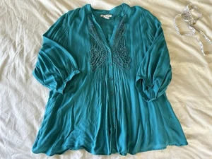 Blusa túnica Chelsea Studio verde azulado oscuro - talla 3X - boho rayón - Imagen 1 de 7