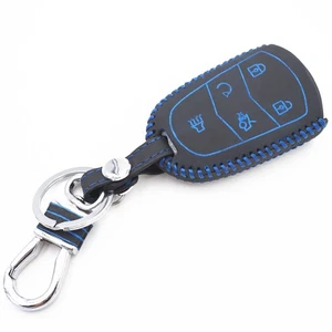 Smart Remote 5 Buttons Blue Leather For Cadillac ATS XTS Key Chain Case Fob Bag - Picture 1 of 4