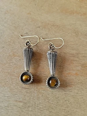 Patricia Locke Women’s Earrings Pierced Gold Plated Tiger Eye 1.5" Dangle DROP - Image 1 of 3