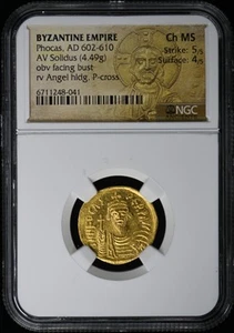 Phocas, AD 602-610 BYZANTINE EMPIRE AV Solidus NGC MS63 - Picture 1 of 4
