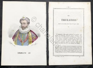 Biografia e stampa di Enrico III di Francia - 1842 - Foto 1 di 1