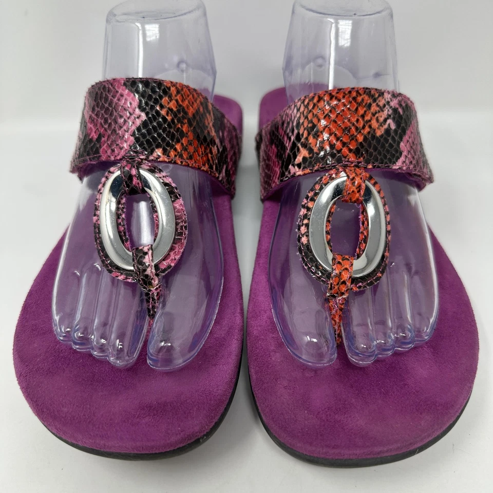 Vionic Sandals Womens Size 10 Purple Jessica Orthaheel Snake Print Ring Toe - Image 1 of 4