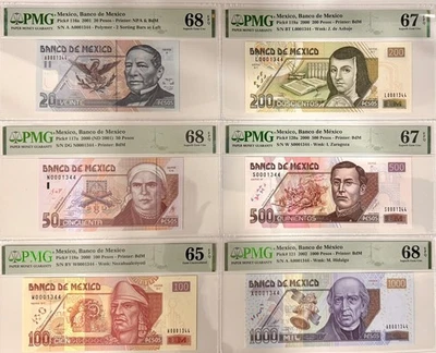Banco de Mexico Pick 116a, 117a, 118a,119a,120a,121 PMG GRADED - SAME SN: 1344 - Image 1 of 4