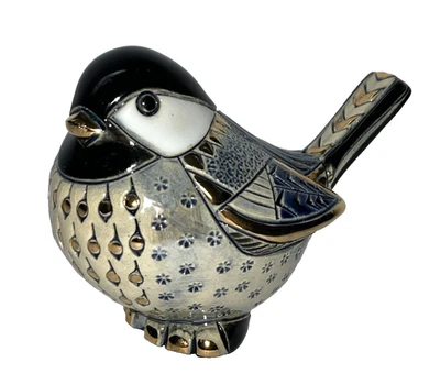 De Rosa Rinconada Handmade Blue Chickadee Bird Figurine w/ Gold Accents, Marked - Image 1 of 4