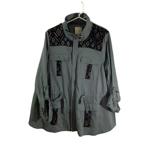 Modcloth Women Jacket Army Green Adjustable Waist Roll Over Sleeves Size 1X - Picture 1 of 9