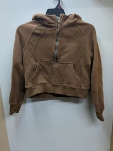 lululemon Felpa con Cappuccio Donna Scuba Oversize Mezza Zip Marrone Chiaro S/M - Foto 1 di 10