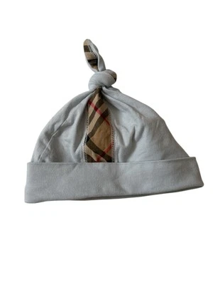 Burberry 6-9 Mos Sombrero Bebé Azul Claro Cuadros Rayas Infantil Gorra Nudo Top Foto 1 de 3