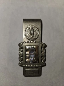 VINTAGE ORNATE STERLING SILVER MEXICO TAXCO MONEY CLIP, ABALONE - Picture 1 of 6