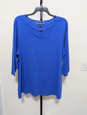 Top para mujer Karen Scott Plus azul Pacífico profundo manga 3/4 tejido hebilla talla 3X Foto 1 de 4