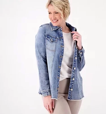 LOGO by Lori Goldstein Denim Jacket with Frayed Hem Med Vintage Reg 0 - A587517 - Image 1 of 4