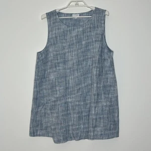 J.Jill Pure Jill 100% Linen Blue White Sleeveless Mini Tunic Women's Large Knee - Picture 1 of 6