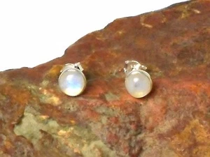 Fiery Round MOONSTONE  Sterling  Silver  925 Stud Earrings - 6 mm - Picture 1 of 6