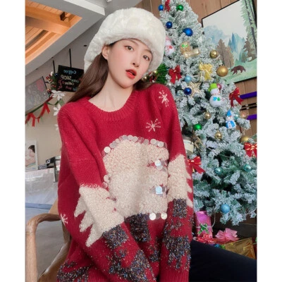 Women's Mid-length Christmas Lazy Loose Bottoming Sweater - Image 1 of 3