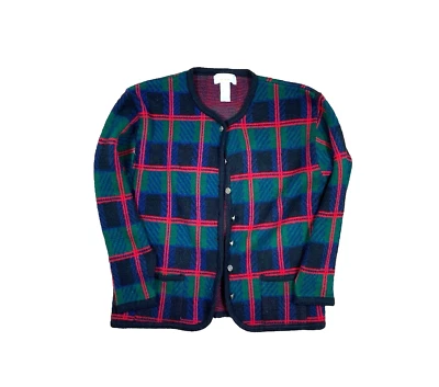 Cárdigan suéter vintage Tally Ho tartán para mujer mediano acrílico a cuadros botón superior Foto 1 de 4