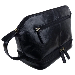 Rowallan Leather Mens Black Wash Bag Travel Toiletries - Picture 1 of 5