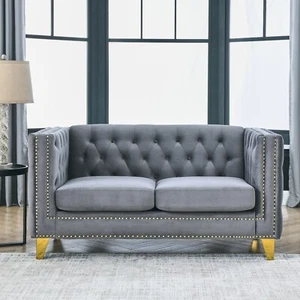 3D Modeling Available - Velvet Sofa for Living Room, Modern Button Tufted Couch - Picture 1 of 7
