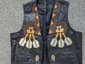 vintage NATIVE AMERICAN indian vest L leather 44 motorcycle WESTERN volcano rrl - Picture 1 of 7