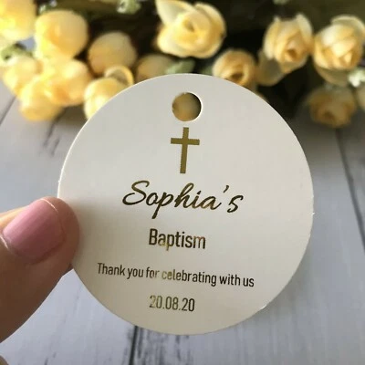 50x Gold Foil Baptism Favor Tags Gift Tags Favor Box Favor Bag Tags Cross Tags - Image 1 of 3