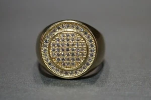 10K Solid Yellow Gold 17MM Iced Circle CZ Men's Ring. Size 9 - Picture 1 of 8