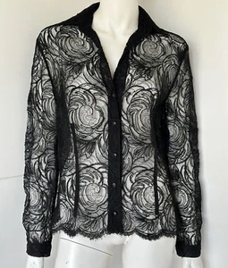 Peter Soronen Sheer Black Lace Long Sleeve Shirt Blouse Size 10 - Picture 1 of 6