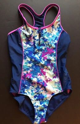 Girls Swimsuit Size 14 Zero Xposur One Piece Swimwear Navy Purple Blue - Image 1 of 4