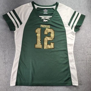Green Bay Packers Rogers 12 Majestic Fan Fashion Women's Bling Size Large - Picture 1 of 8
