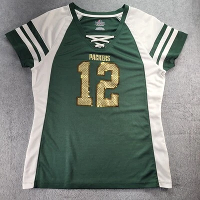 Green Bay Packers Rogers 12 Majestic Fan Moda Para Mujer Bling Talla Grande  Foto 1 de 4