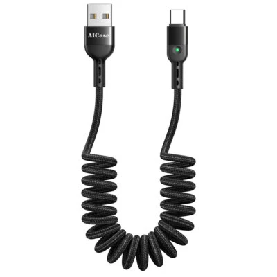Coiled USB Type C Cable Fast Charging with Car Play Retractable USB C Charger - Image 1 of 4
