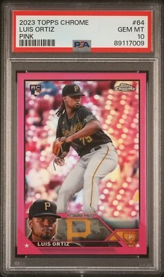 2023 TOPPS CHROME LUIS ORTIZ ROOKIE REFRATOR ROSA PIRATAS #64 RC - PSA 10 POP 1 - Imagem 1 de 4