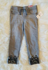 VIGOSS Girls Denim Ankle Cuffed Skinny Jeans NEW NWT Sz 5 Gray Cat Sequins - Picture 1 of 12