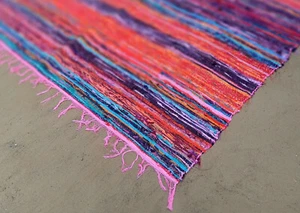 Cotton Woven Floor Mat 2x3 Foot Braided Pink Chindi Rag Rug 100% Recycled - Picture 1 of 4