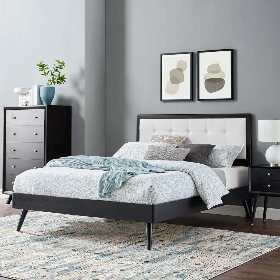 Modway Willow Queen Wood Platform Bed/Splayed Legs BK/WH -MOD-6385-BLK-WHI