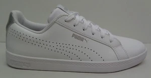 Puma Size 8.5 SMASH PERFORATED METALLIC White Leather Sneakers New Womens Shoes - Picture 1 of 12