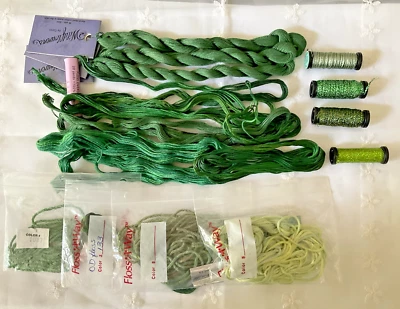 Needlepoint Embroidery Thread Lot of 16 Greens Caron JL Walsh Silk  Balger - Image 1 of 4