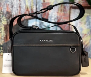 NWT Coach Graham C4148 Crossbody Bag In BLACK Smooth Calf Leather Gunmetal - Picture 1 of 16