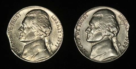 1969-D & 1977 Jefferson Nickels Clipped Planchets     TQRAW0373/BN Cover
